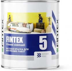 Краска Fintex 5, для стен и потолков, моющаяся, матовая, База С, 0,9л
