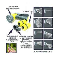Набор для полива пистолет-распылитель, 2 коннектора 3/4&quot;соединитель штуцерный, INBLOOM 167-040