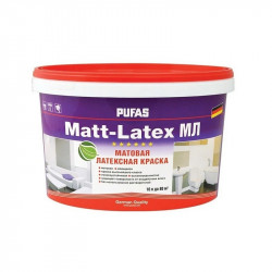 Краска латексная PUFAS Matt-Latex моющаяся морозостойкая матовая черная RAL9005, 10 л