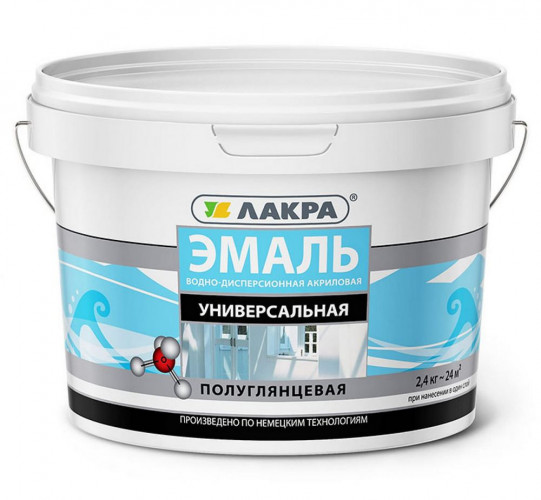 Эмаль универсальная акриловая полуглянцевая, белая, ЛАКРА 2,4 кг