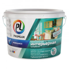 Краска латексная моющаяся Profilux PL-13L интерьерная износоустойчивая супербелая 3кг