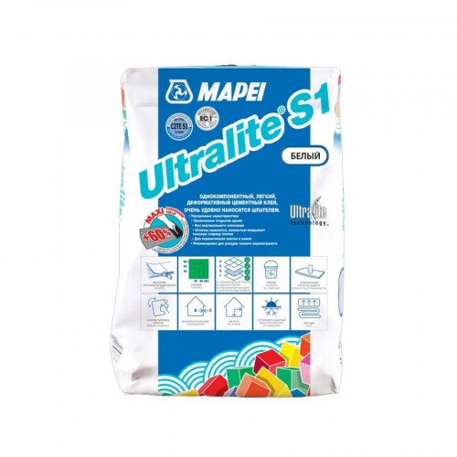 Клей для плитки Mapei Ultralite белый C2TE S1, 15кг