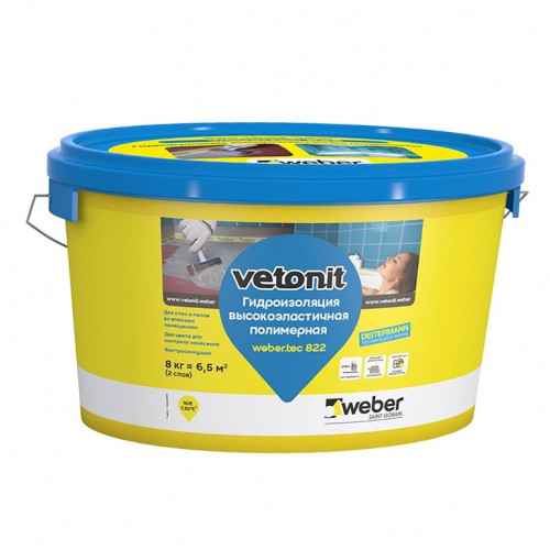 Мастика гидроизоляционная полимерная, 8кг Weber.Tec 822 розовая