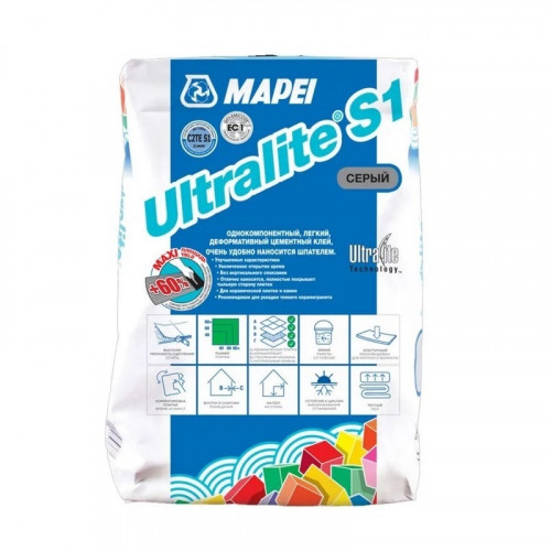 Клей для плитки Mapei Ultralite серый C2TE S1, 15кг