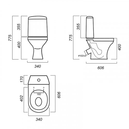 Унитаз компакт Аттика 606х340х775мм, косой выпуск, SANITA