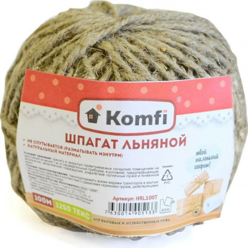 Шпагат льнопеньковый, 1250текс, 100м Komfi HRL100T