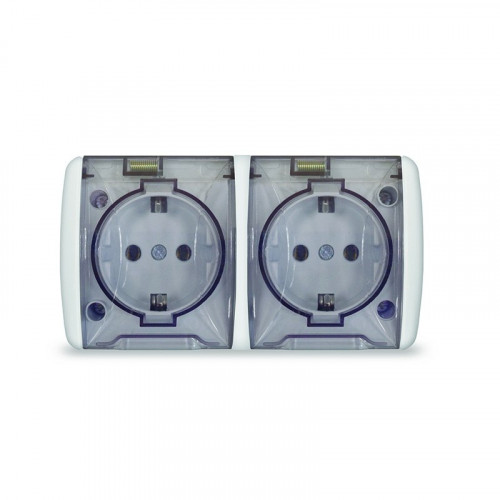 Розетка двухместная с прозрачной крышкой Клио белая UNIVersal K2232 (c заземлением)