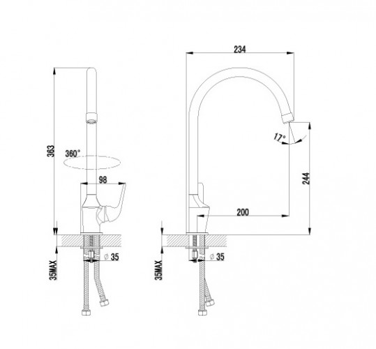 Смеситель для кухни поворотный высокий излив хром, L=363мм plus Advance LeMark LM1205C