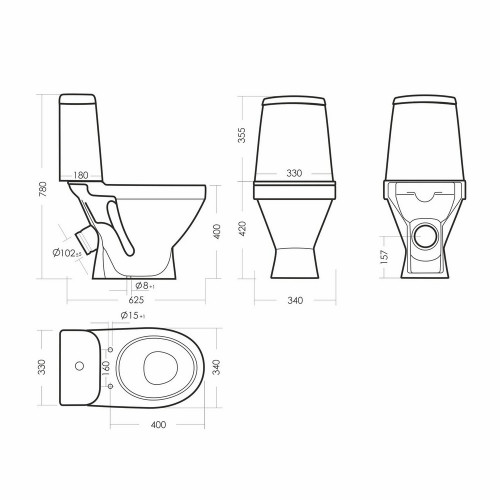 Унитаз-компакт Лада стандарт 625х340х780мм, косой выпуск, SANITA