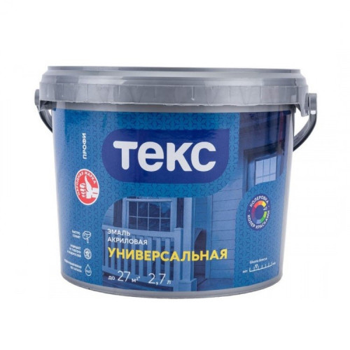Эмаль акриловая универсальная Текс Профи глянцевая, белая, 2,7л