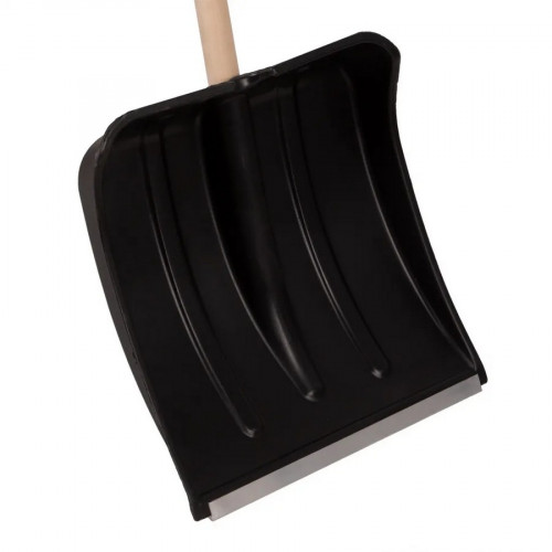 Лопата снеговая пластмассовая 385*380*1420 с планкой, с деревянным черенком d=32, 615745