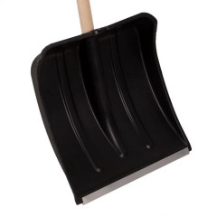 Лопата снеговая пластмассовая 385*380*1420 с планкой, с деревянным черенком d=32, 615745