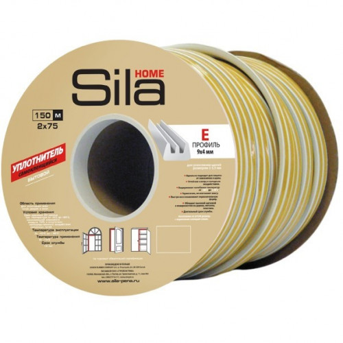 Уплотнитель самоклеящийся E150 9х4мм, белый Sila Home 150м