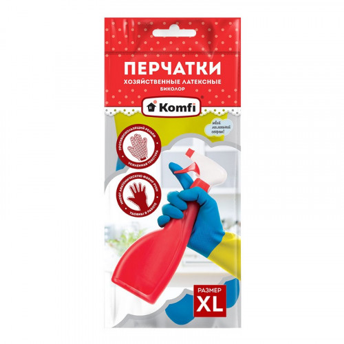 Перчатки латексные двухцветные, размер XL, Биколор Komfi 25819
