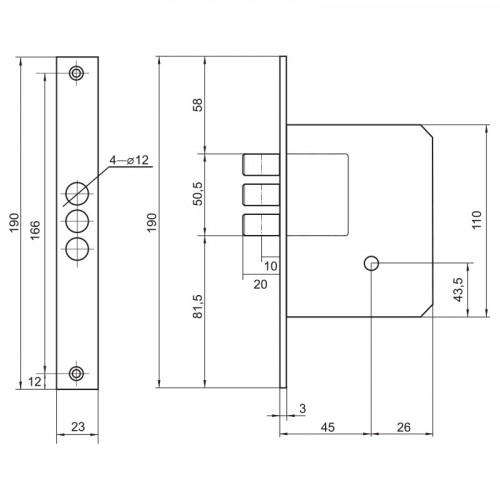Замок врезной Palladium 0189-3MF латунь, Золото