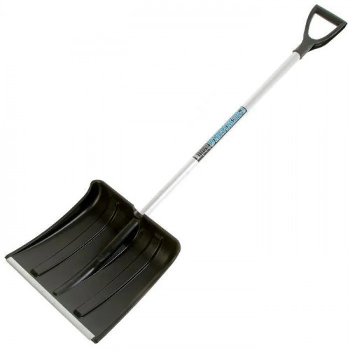 Лопата снеговая пластмассовая 380*370 с планкой, алюминиевый черенок d=32, V-ручка, Снежинка О1461