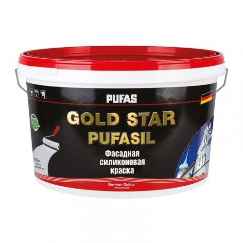 Краска фасадная силиконовая белая База А Gold Star Pufasil, 10 л / 14,9 кг