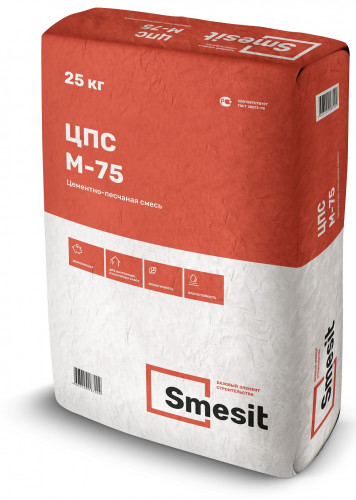 Цементно-песчаная смесь М-75 25кг, Smesit