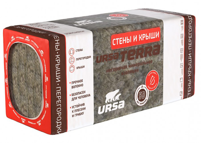 Утеплитель URSA Terra 36PN стены и крыши 100х610х1250мм, 5шт. 3,81м2 (0,381 м3)
