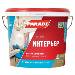 Краска акриловая PARADE W3 Classic Интерьер влагостойкая 5 л