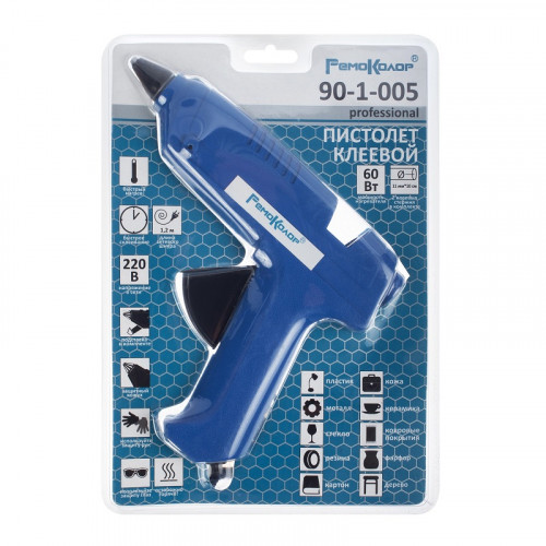Клеевой пистолет, 60Вт, 2 стержня 11мм*10см, РемоКолор