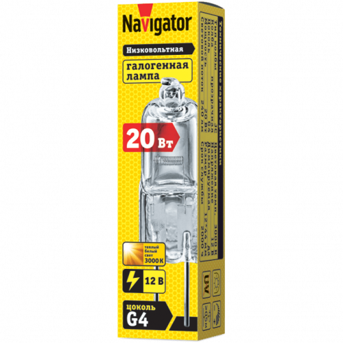 Лампа галогенная JC капсульная 20Вт G4 Navigator 12В
