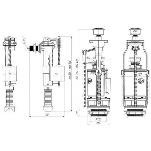 Арматура для бачка унитаза с боковой подводкой, двойная кнопка, Ани WC9020C