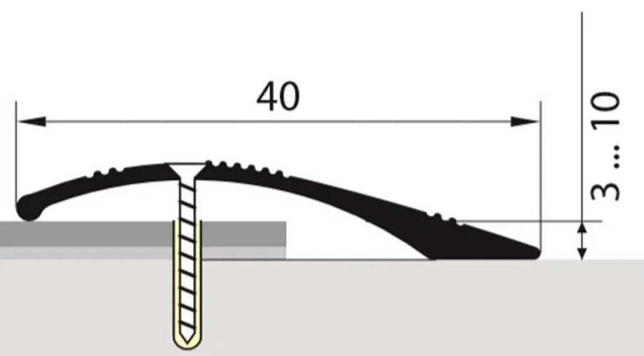 Кант полукруглый 40х900мм Бук Натуральный алюминиевый Русский профиль
