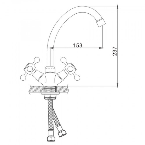 Смеситель для кухни двухрычажный, высокий излив Accoona A5676