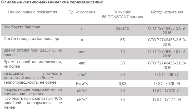 Пена монтажная профессиональная Технониколь 65 CONSTANT зимняя 990гр
