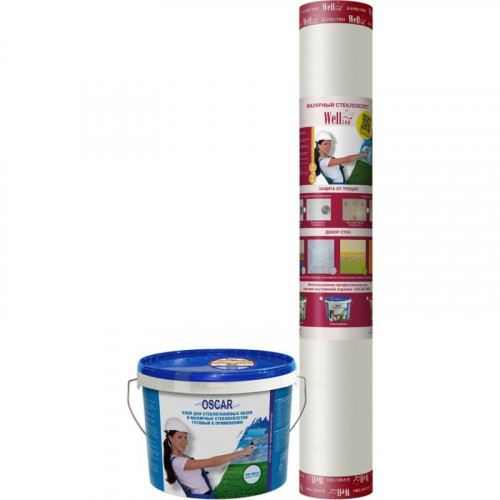 Комплект Стеклохолст Wellton Light W30 1*50м (25г/м2) и Клей OSCAR GOs10 10кг