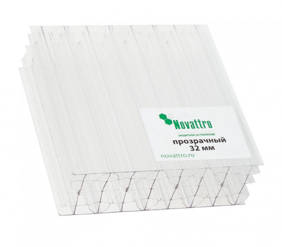 Сотовый поликарбонат 32мм Прозрачный 2,1х6м Новаттро 3,7кг/м2