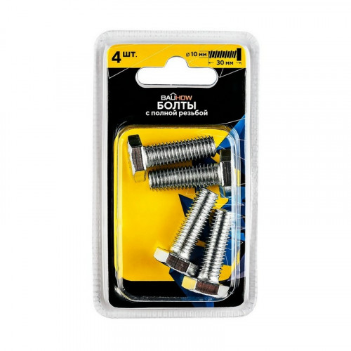Болт шестигранный М10*30 оцинкованный DIN933 Bauhow, 4шт