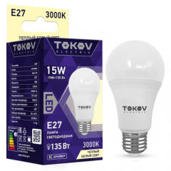 Лампа светодиодная TOKOV ELECTRIC A60 грушевидная 15Вт 230В E27 3000К теплый белый, TKE-A60-E27-15-3K