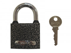 Замок навесной чугун цилиндровый механизм автомат,личинка латунь 3 ключа 38*55*17мм,дужка 6мм