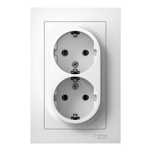 Розетка двухместная белая с заземлением 16А, SE AtlasDesign ATN000124