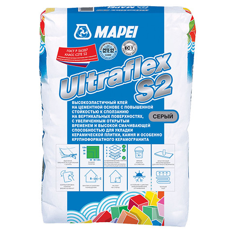 Клей для плитки Mapei ULTRAFLEX S2 серый, 25кг