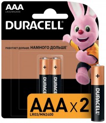 Батарейка ААА мизинчиковая AAA/LR03/MN 2400 Basic BP-2, DURACELL, упаковка 2шт.