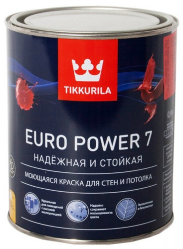 Краска моющаяся матовая EURO POWER 7 База С TIKKURILA 0,9 л