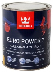 Краска моющаяся матовая EURO POWER 7 База С TIKKURILA 0,9 л