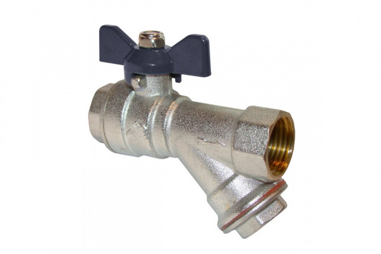 Кран шаровой 1/2 с фильтром, рукоятка бабочка, резьба внутренняя/внутренняя