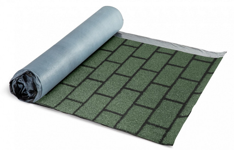 Рулонная черепица самоклеящаяся зеленая, кирпичная кладка 8х1м, Технониколь