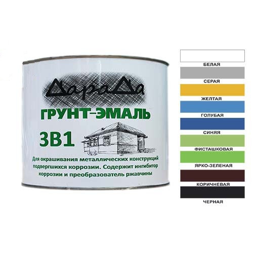 Грунт-эмаль по ржавчине 3 в 1 быстросохнущий Зеленый ГОСТ ДараДа 0,8кг