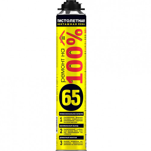 Пена монтажная профессиональная всесезонная Ремонт на 100% 65 (780 мл)