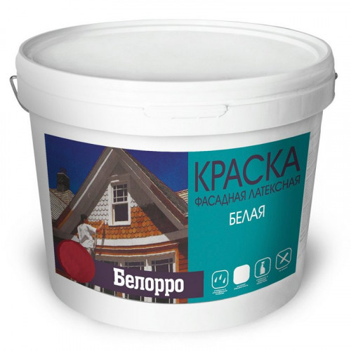 Краска ВД фасадная латексная белая, 14кг Белорро БауПро