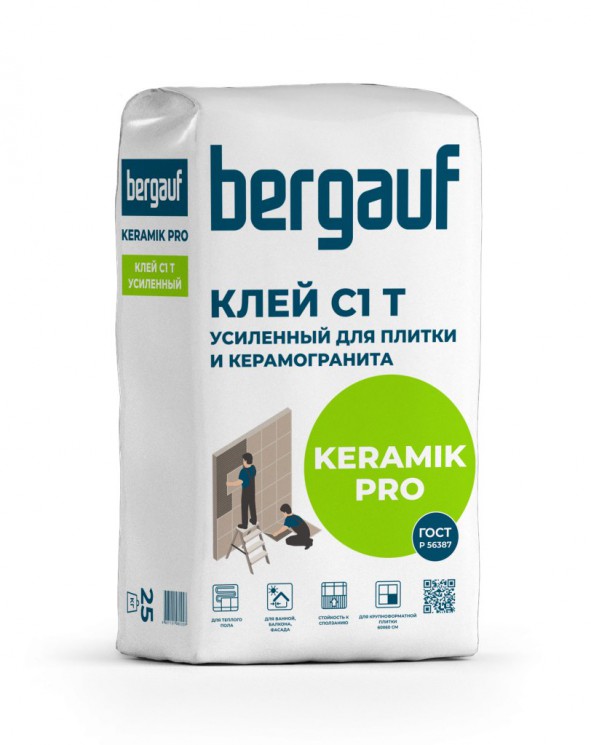 Клей усиленный Bergauf Keramik Pro C1T серый 25 кг