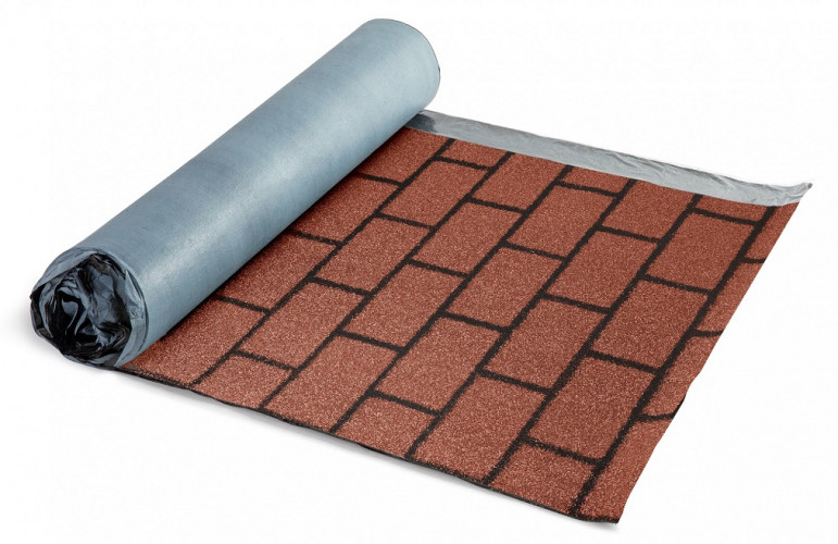 Рулонная черепица самоклеящаяся красная, кирпичная кладка 8х1м, Технониколь