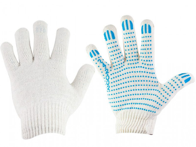 Перчатки х/б трикотажные с ПВХ 3-х нитка, 10 класс вязки