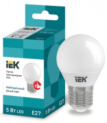 Лампа светодиодная ECO G45 шарообразная 5Вт 230В E27 4000К белый, LLE-G45-5-230-40-E27 IEK