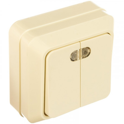 Выключатель двухклавишный с индикатором Олимп, бежевый UNIVersal Б-О0123